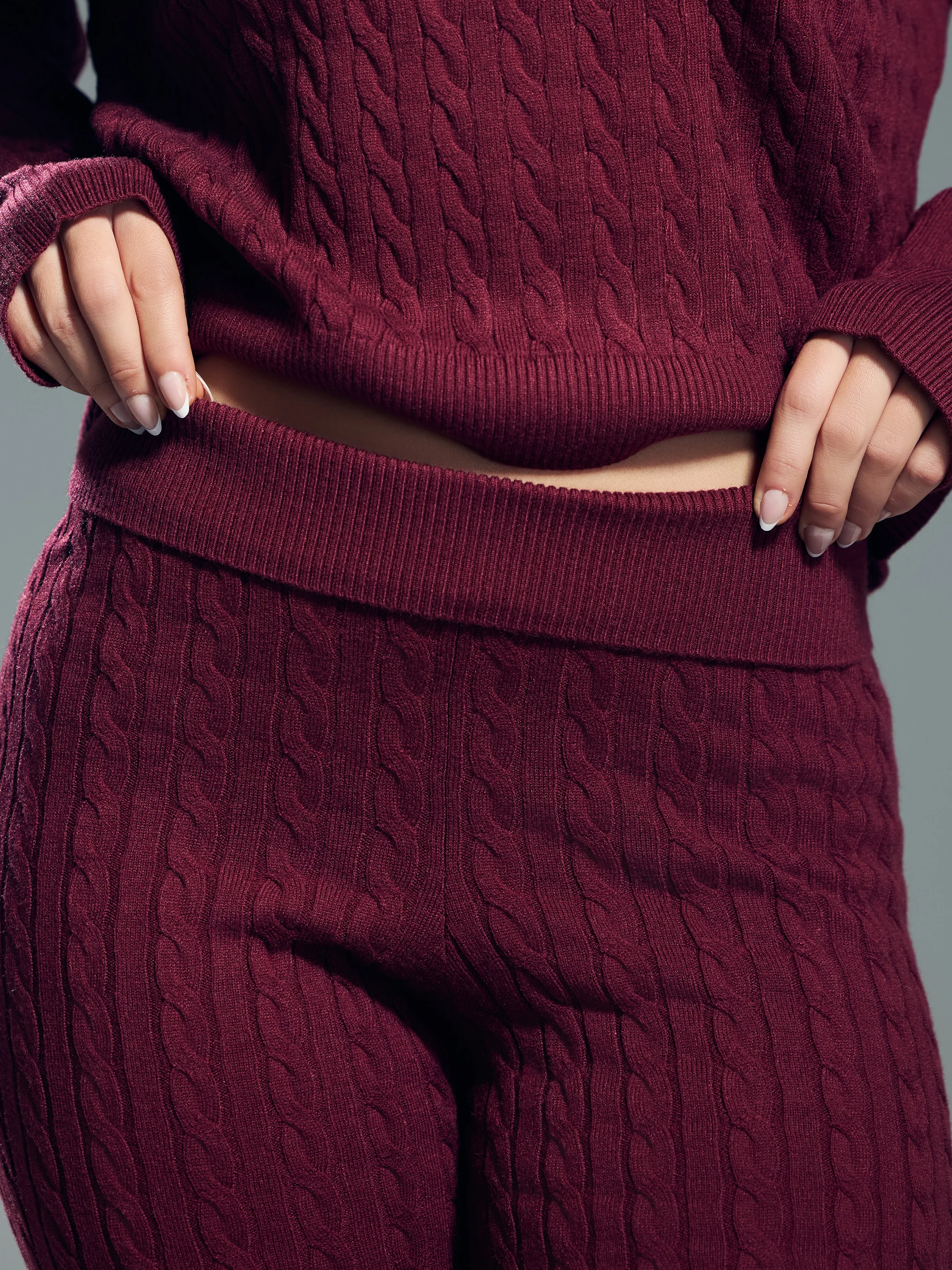 Cable Knit Fold Over Flare Pants - Image 8