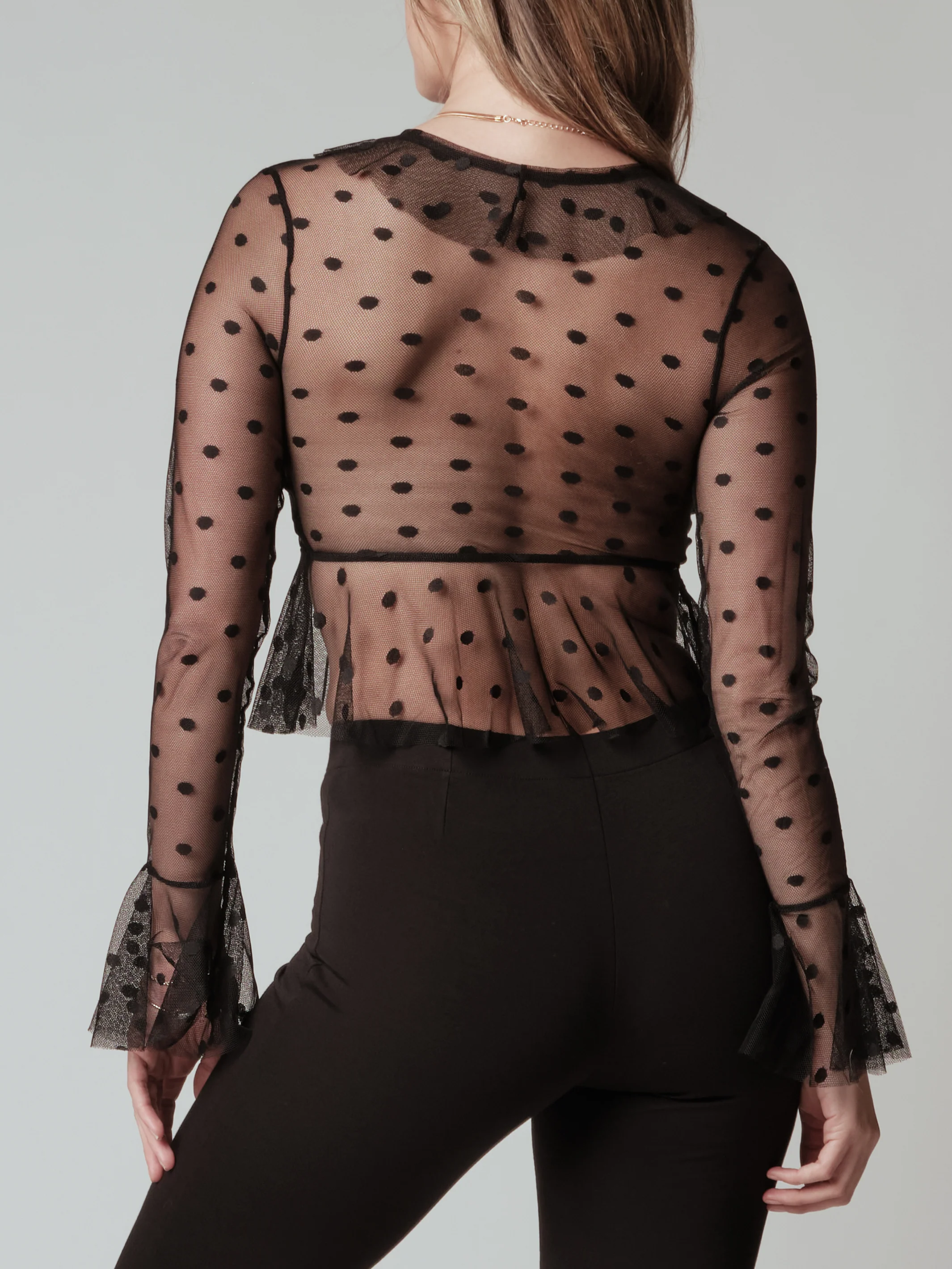 Mesh Ruffle Tie Front - Image 3