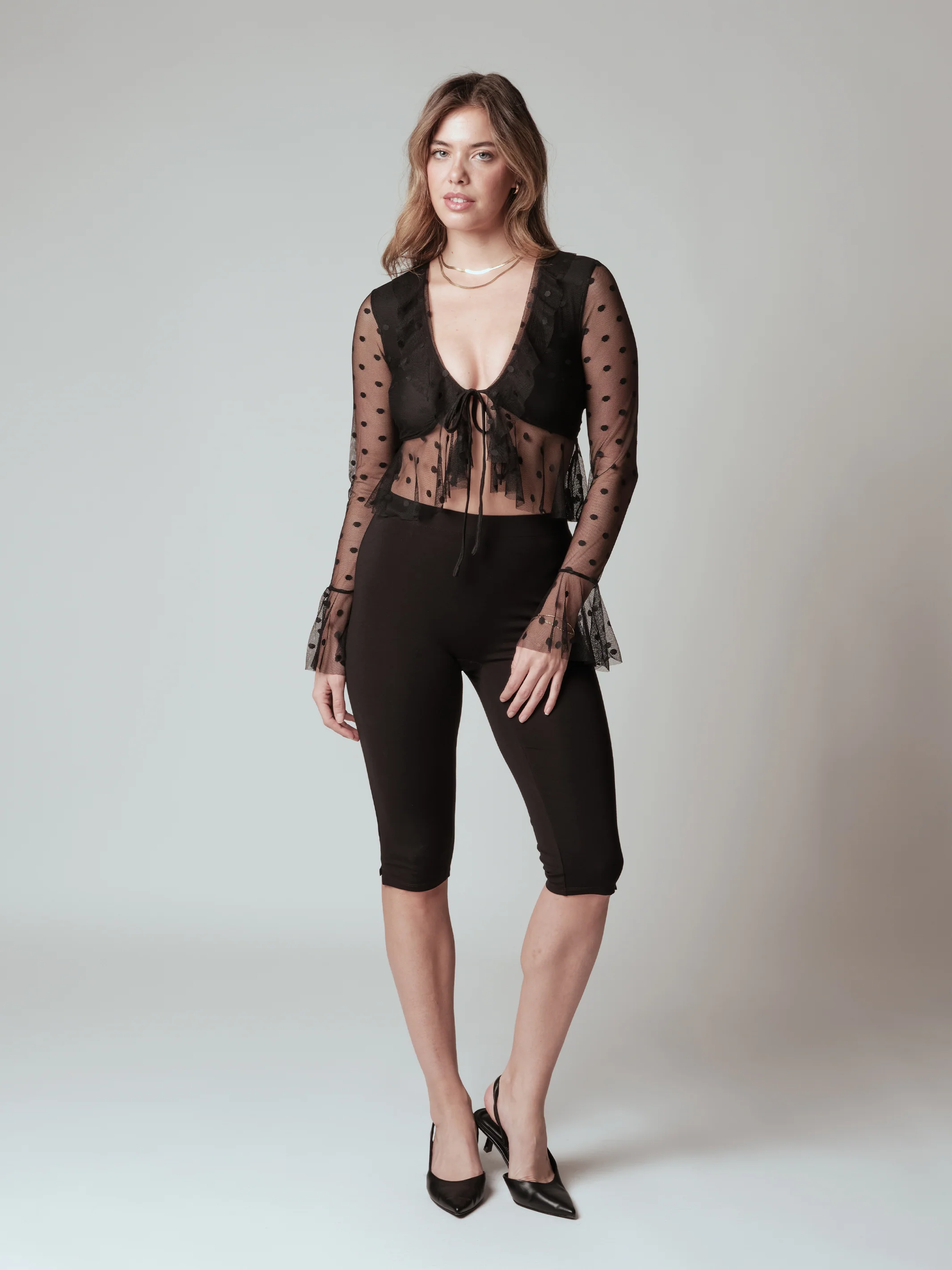 Mesh Ruffle Tie Front - Image 4